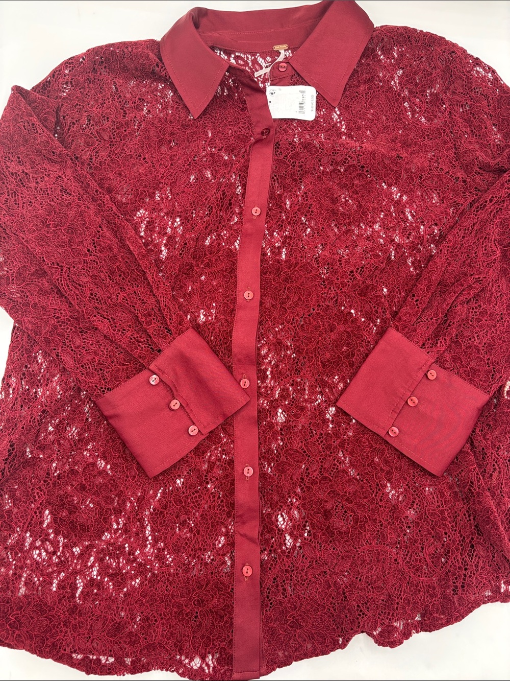 Free People Faith Lace Button-Up Shirt in Cabernet